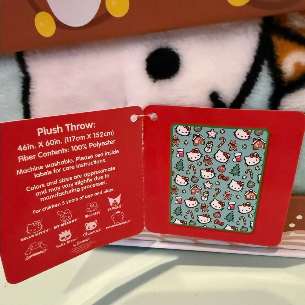 Festive Hello Kitty Plush Throw in Gingerbread House- NIB